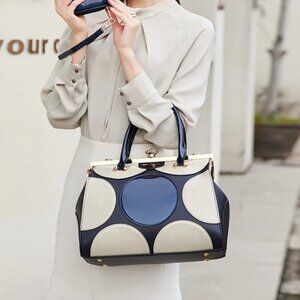 Polka Dot Patent Frame Satchel Blue & White Retro